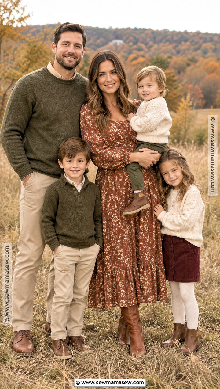 Rust Floral Dress Fall Family Outfit - 20 fall family outfit ideas