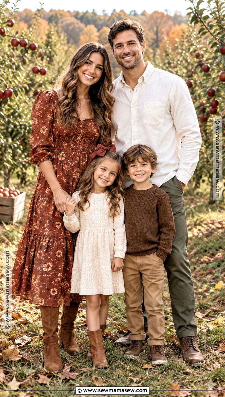Rust Floral Dress Fall Family Photo Outfits - 20 cute fall family photo outfits