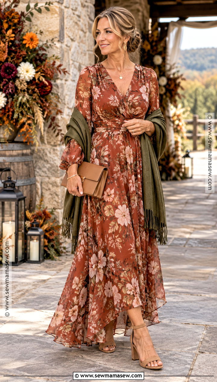 Rust Floral Fall Boho Mother Of The Bride Dress - 15 Fall Mother Of The Bride Dresses Boho