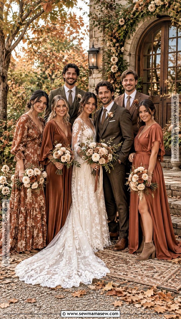 Rust Floral Fall Boho Wedding Party Attire - 15 fall boho wedding party attire ideas
