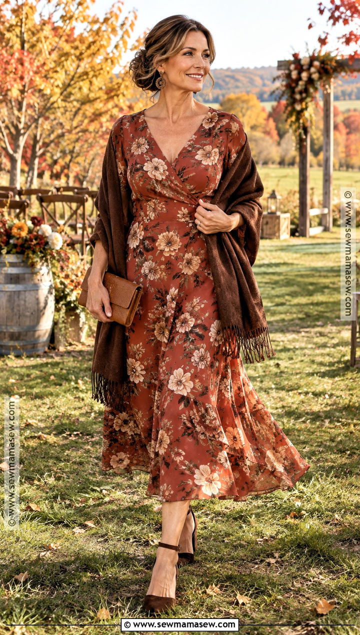 Rust Floral Fall Mother Of The Bride Dress - 15 fall mother of the bride dresses casual