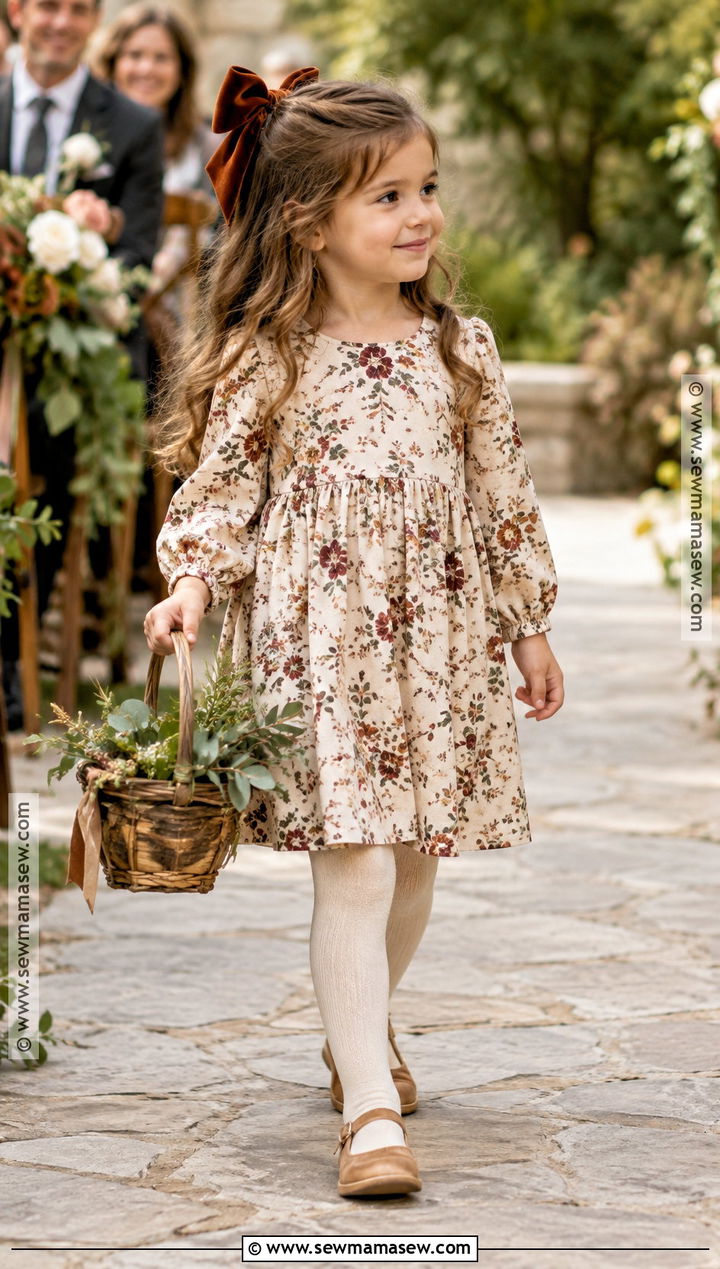 Rust Floral Flower Girl Dress - 15 Fall Wedding Flower Girl Dress Ideas