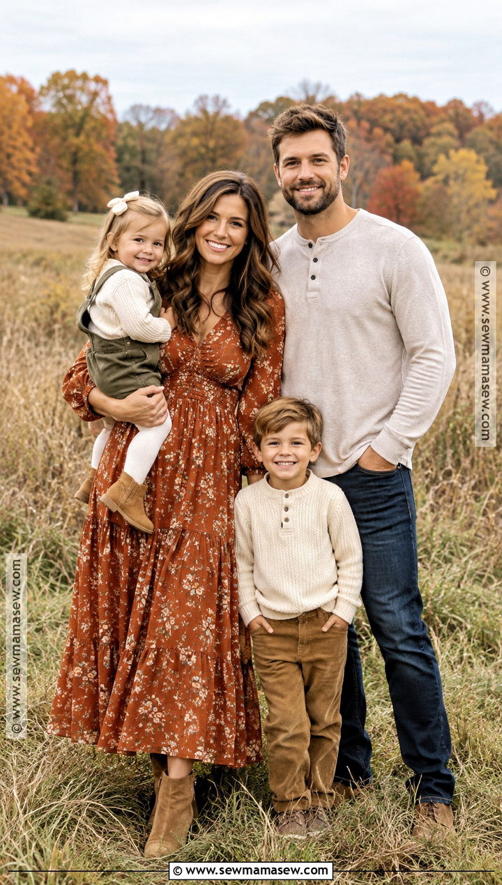 Rust Floral Maxi Dress Family Outfit - 15 boho fall family photos outfits