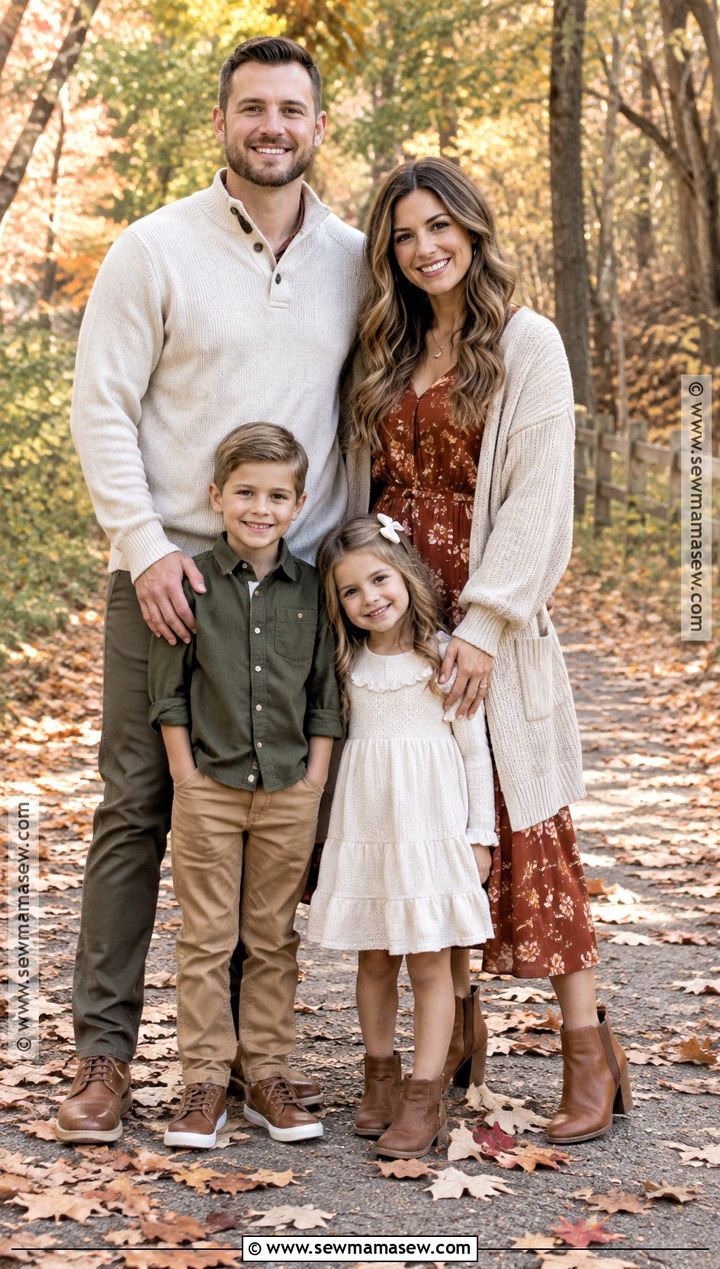 Rust Floral Midi Dress Fall Family Photo Outfit - 15 mom family photo outfit fall ideas