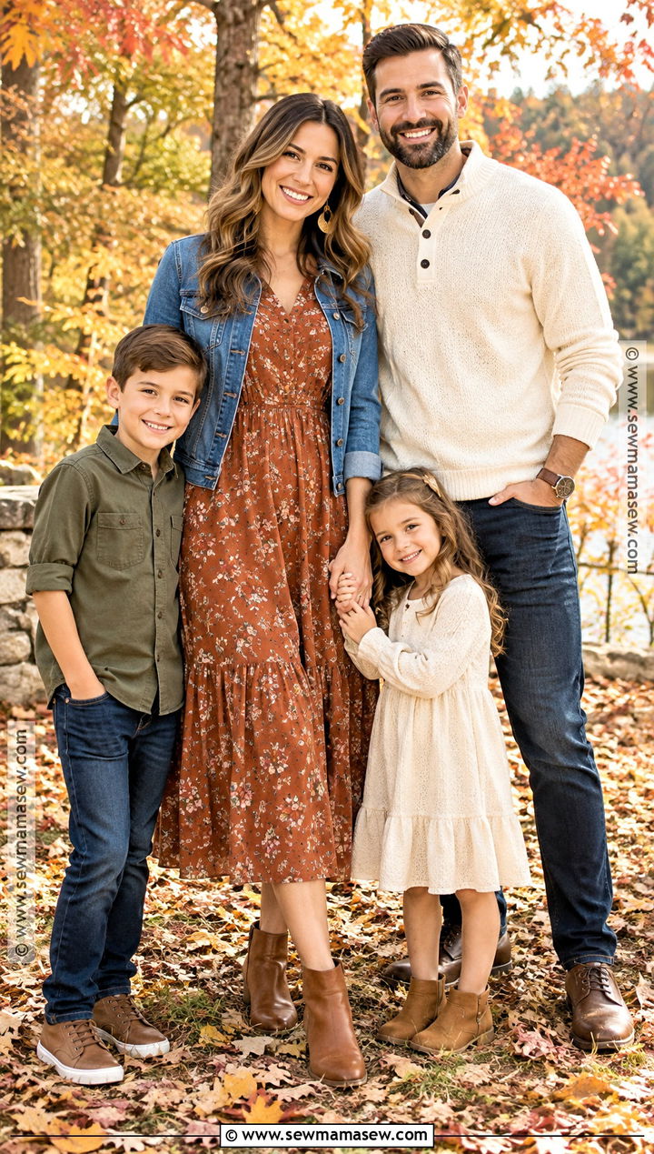 Rust Floral Midi Dress With Brown Boots - 15 fall family picture dress ideas