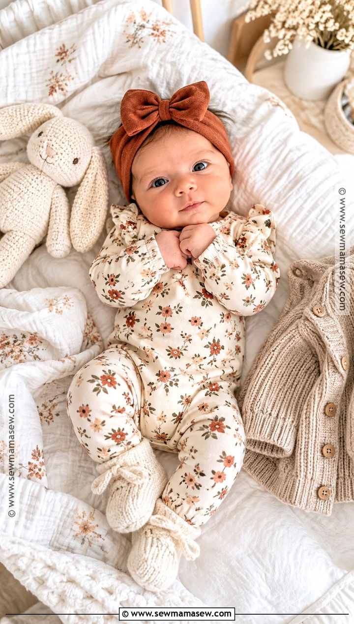 Rust Floral Romper Baby Girl Fall Coming Home Outfit - 15 baby girl coming home outfit fall ideas