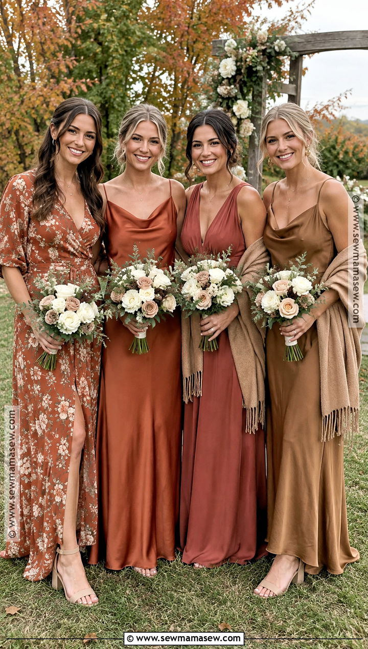 Rust Floral Wrap Dress Outfit - 15 Floral Bridesmaid Dresses Mismatched Fall