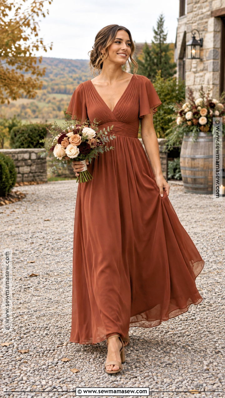 Rust Flutter Sleeve Bridesmaid Dress - 20 september bridesmaid dresses
