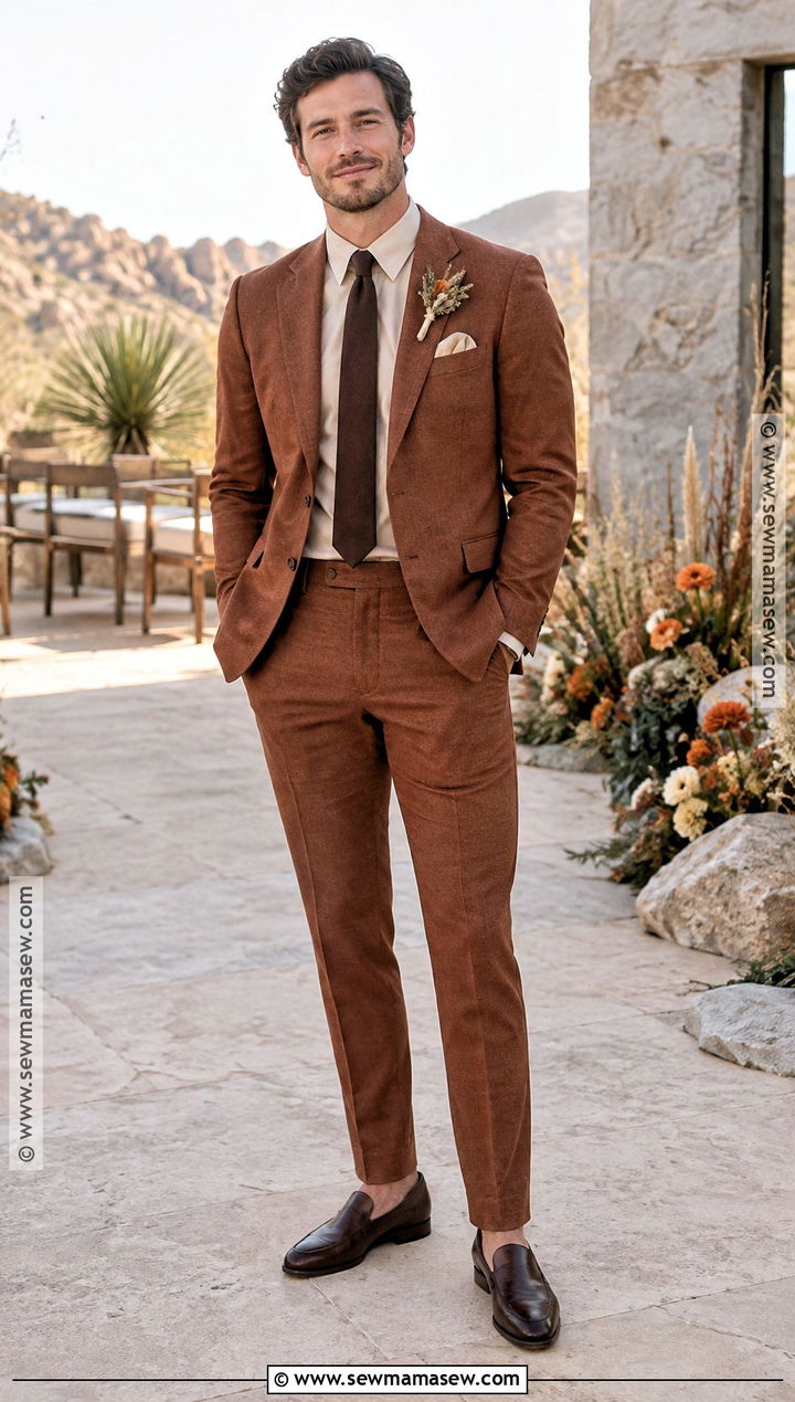 Rust Groom Suit - 20 groom fall wedding attire ideas