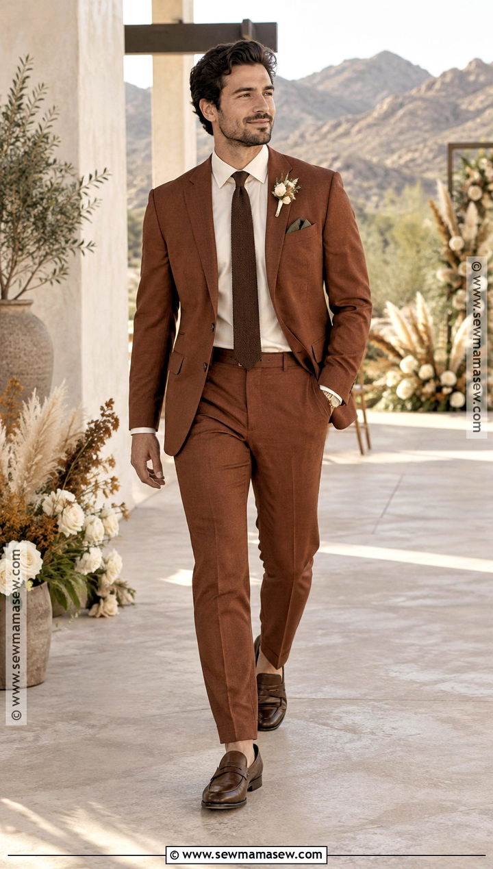 Rust Groom Suit for a Fall Wedding - 15 fall mens wedding attire groom style ideas