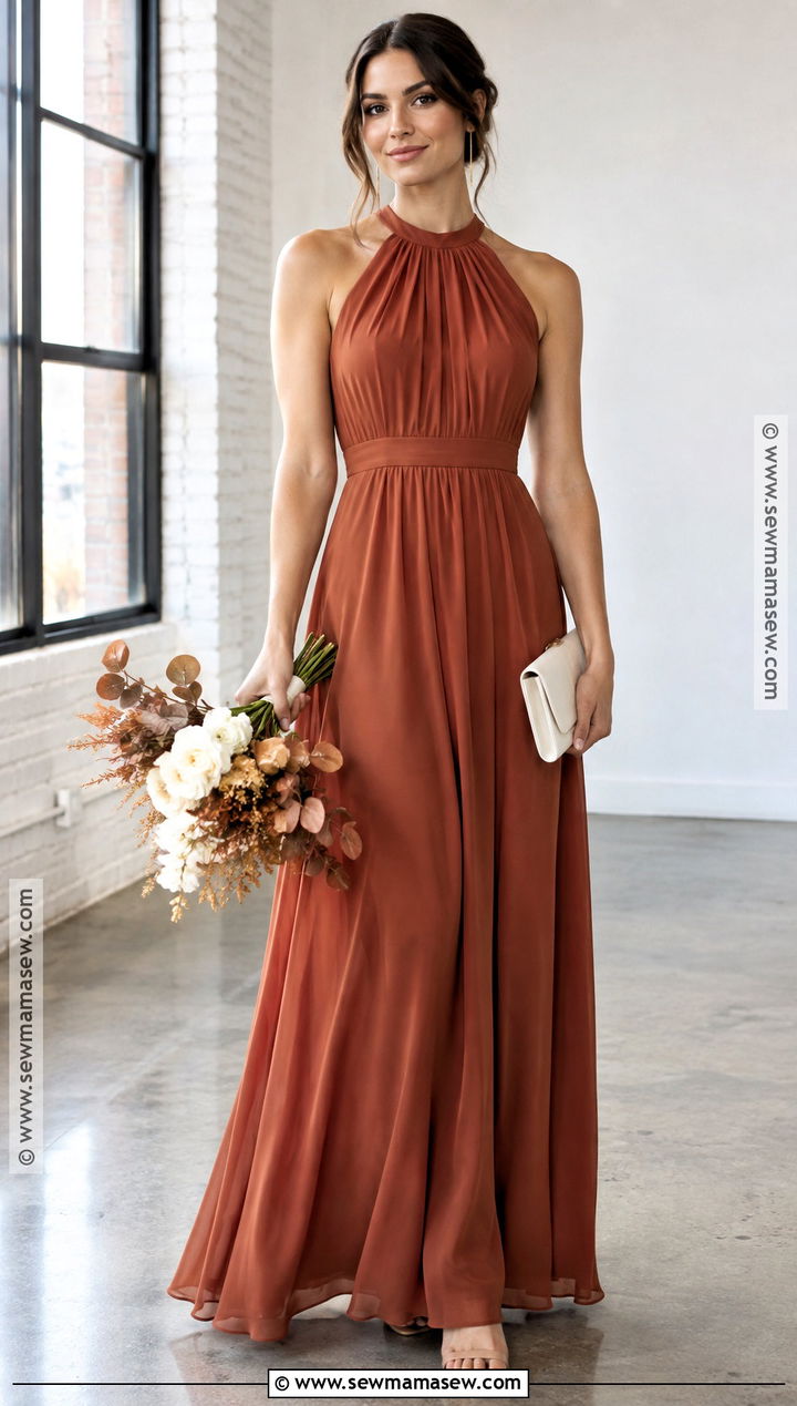 Rust Halter Neck Bridesmaid Dress - 15 Autumn Orange Bridesmaid Dresses