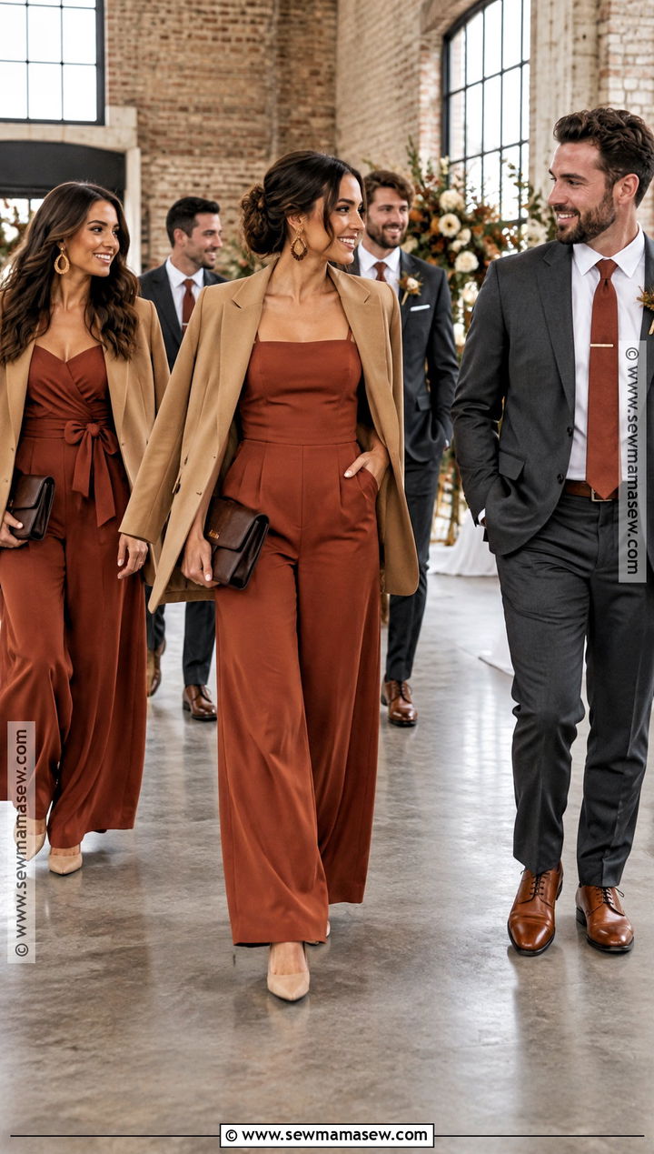 Rust Jumpsuit Fall Wedding Party Attire - 15 fall wedding wedding party attire ideas