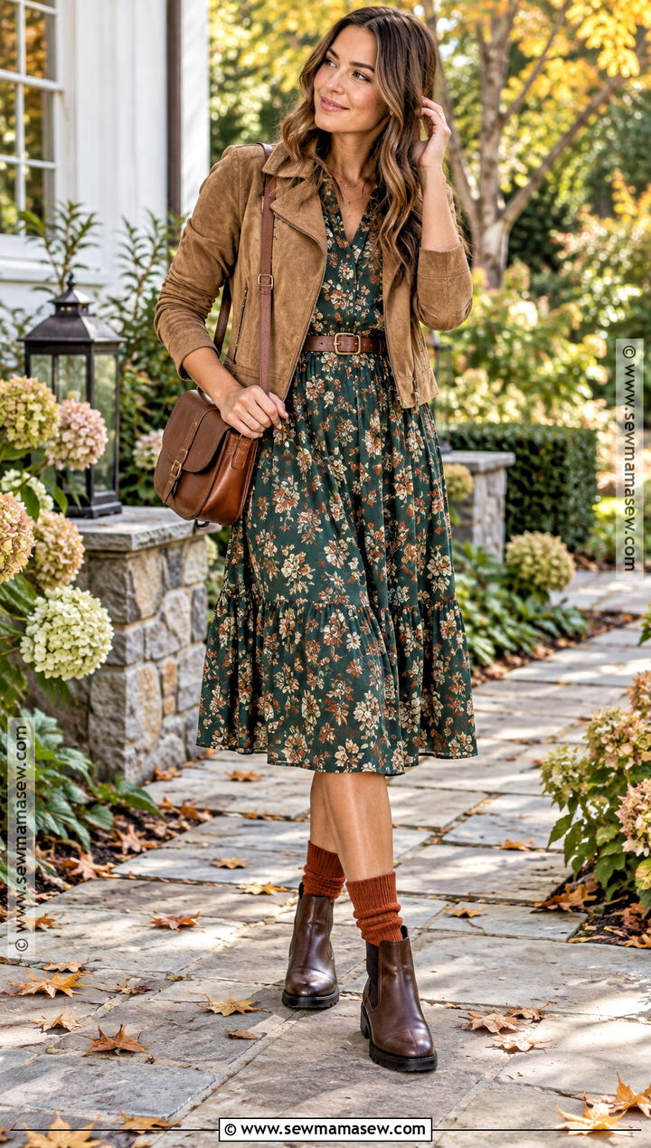 Rust Knit Socks With Chelsea Boots And Midi Dress - 15 autumn knit socks ideas