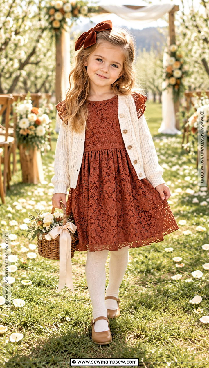Rust Lace Flower Girl Dress - 15 Fall Color Flower Girl Dresses