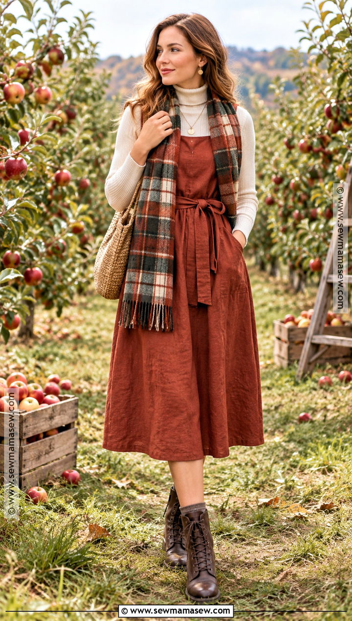 Rust Linen Dress Fall Cottage Outfit - 20 Fall Cottage Outfits