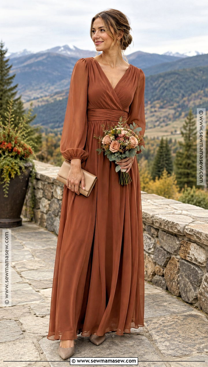 Rust Long Sleeve Bridesmaid Dress - 15 early fall bridesmaid dresses