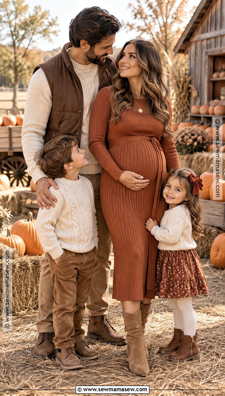 Rust Maternity Knit Dress With Cream Family Outfits - 15 fall family maternity pictures outfits
