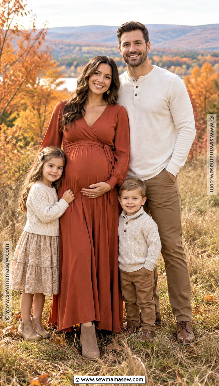 Rust Maternity Maxi Dress Family Photo Outfit - 15 fall maternity family photos outfits