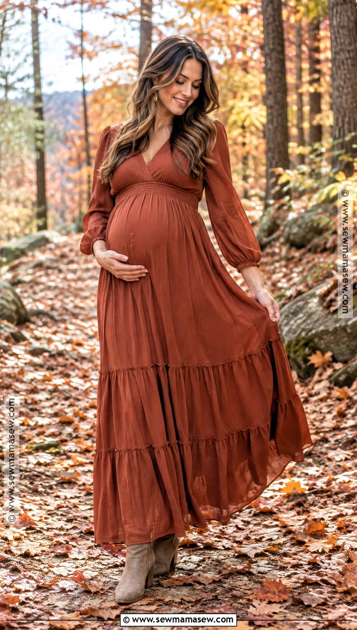 Rust Maternity Maxi Dress Outfit - 15 fall maternity photo outfits