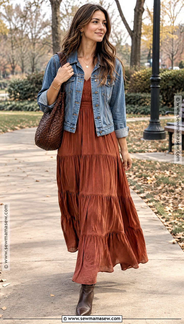 Rust Maxi Dress And Ankle Boots - 20 fall dress and boots outfit