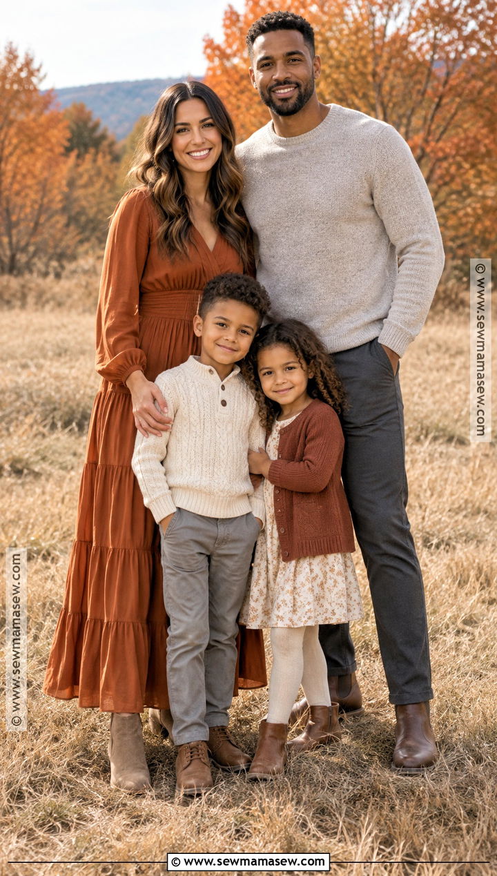 Rust Maxi Dress And Soft Gray Family Outfit - 15 fall family pictures outfits rust color