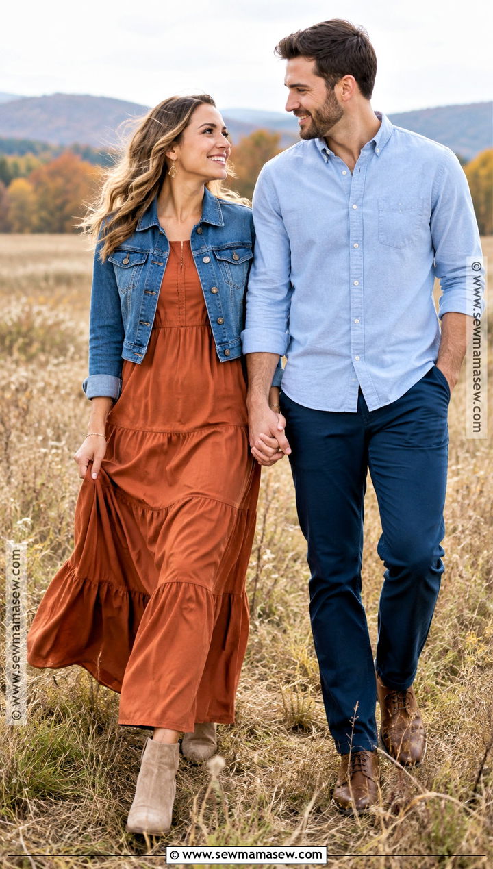 Rust Maxi Dress Engagement Photo Outfit - 15 engagement photo shoot outfits fall