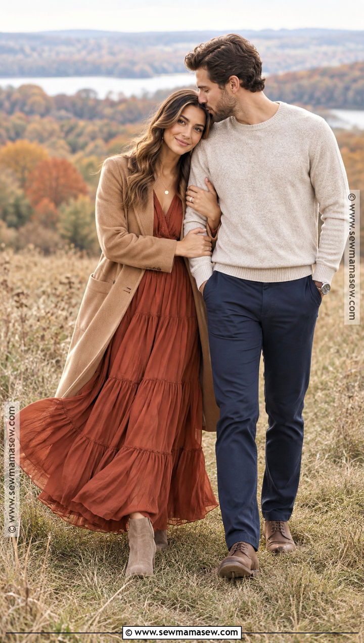 Rust Maxi Dress Engagement Photo Outfit - 15 engagement photos outfits november
