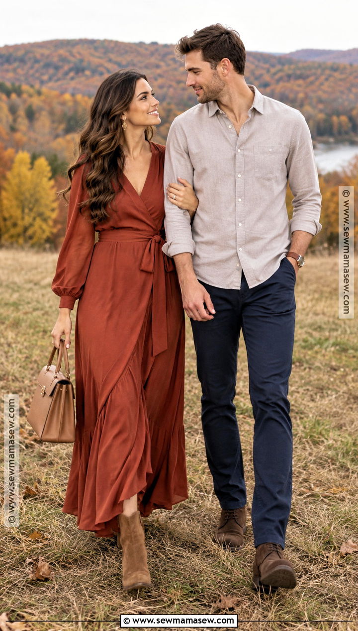Rust Maxi Dress Fall Engagement Outfit - 15 engagement pictures outfits fall
