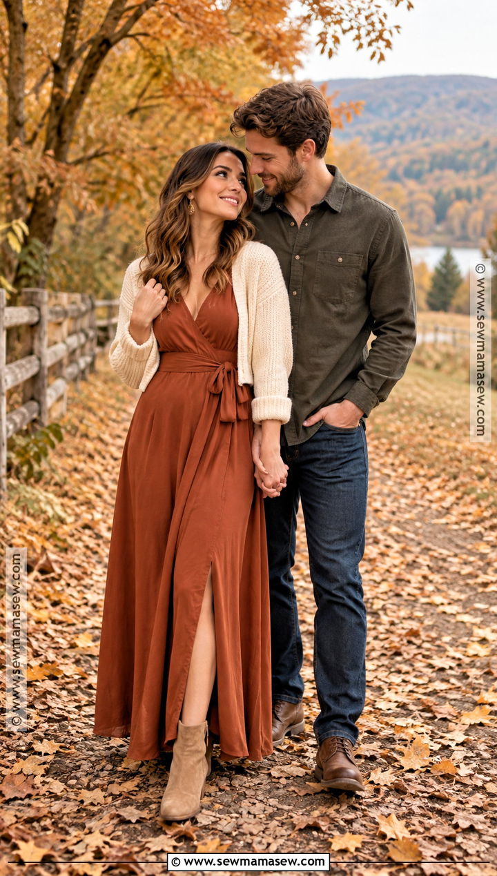 Rust Maxi Dress Fall Engagement Outfit - 15 fall engagement photoshoot outfits