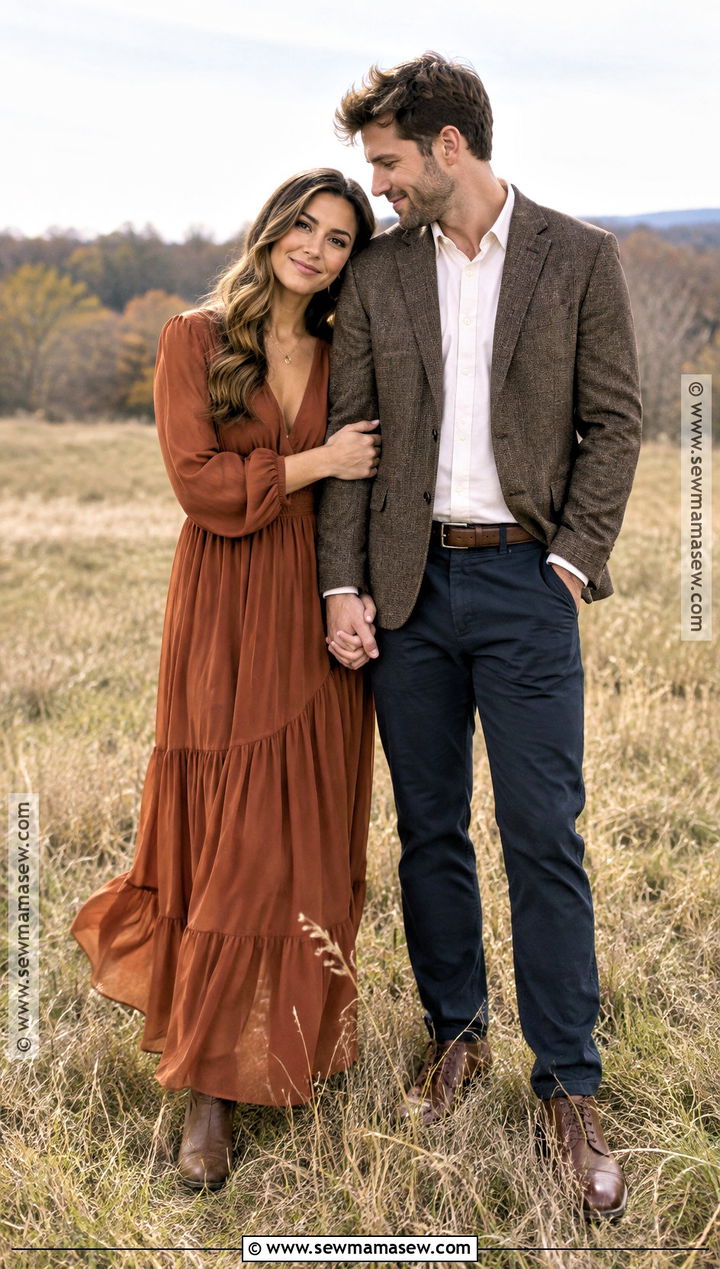 Rust Maxi Dress Fall Engagement Outfit - 15 Outfits For Fall Engagement Pictures