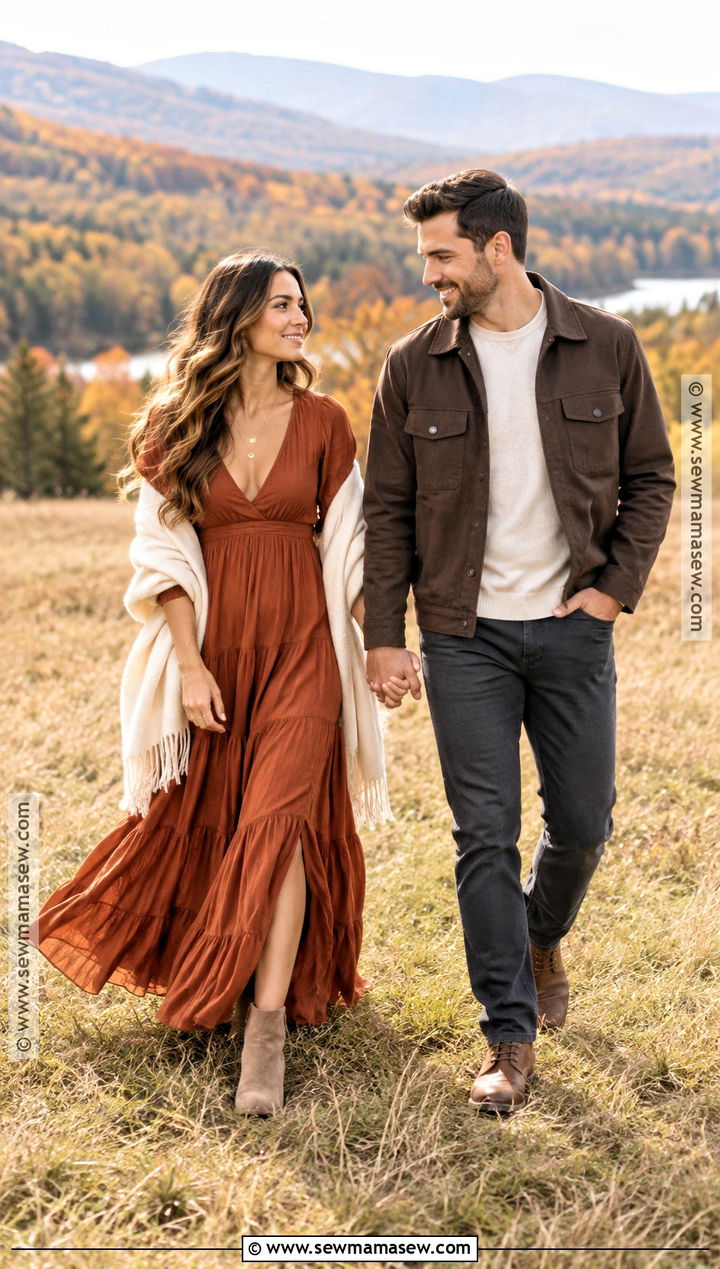 Rust Maxi Dress Fall Engagement Outfit - 25 fall engagement pictures outfit ideas