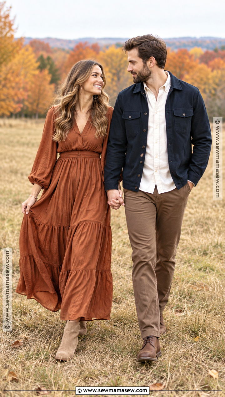 Rust Maxi Dress Fall Engagement Outfit - 15 engagement photoshoot fall outfits