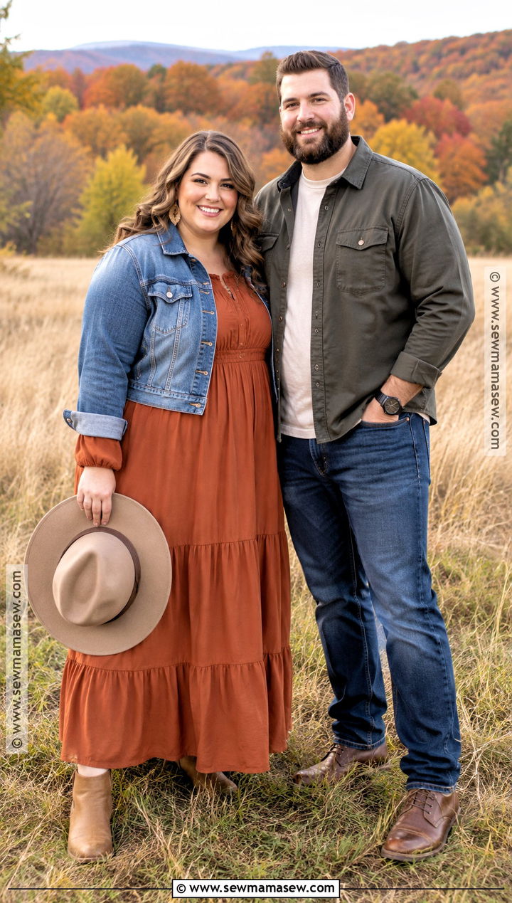 Rust Maxi Dress Fall Engagement Photo Outfit - 20 plus size engagement photos outfits fall