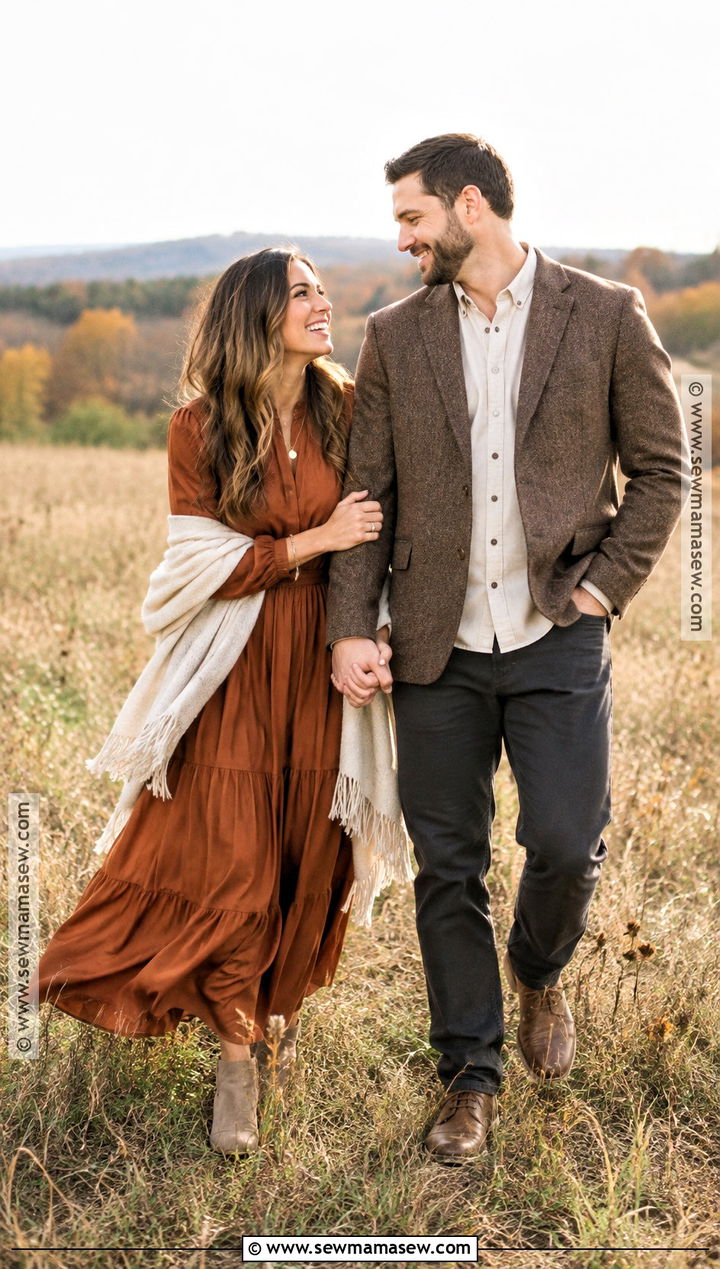 Rust Maxi Dress Fall Engagement Photo Outfit - 25 fall engagement photo outfit ideas