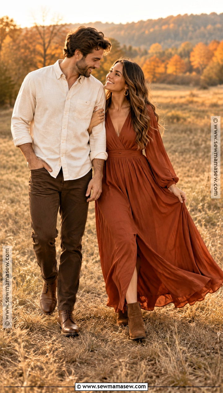 Rust Maxi Dress Fall Engagement Photo Outfit - 15 engagement photo fall outfit ideas
