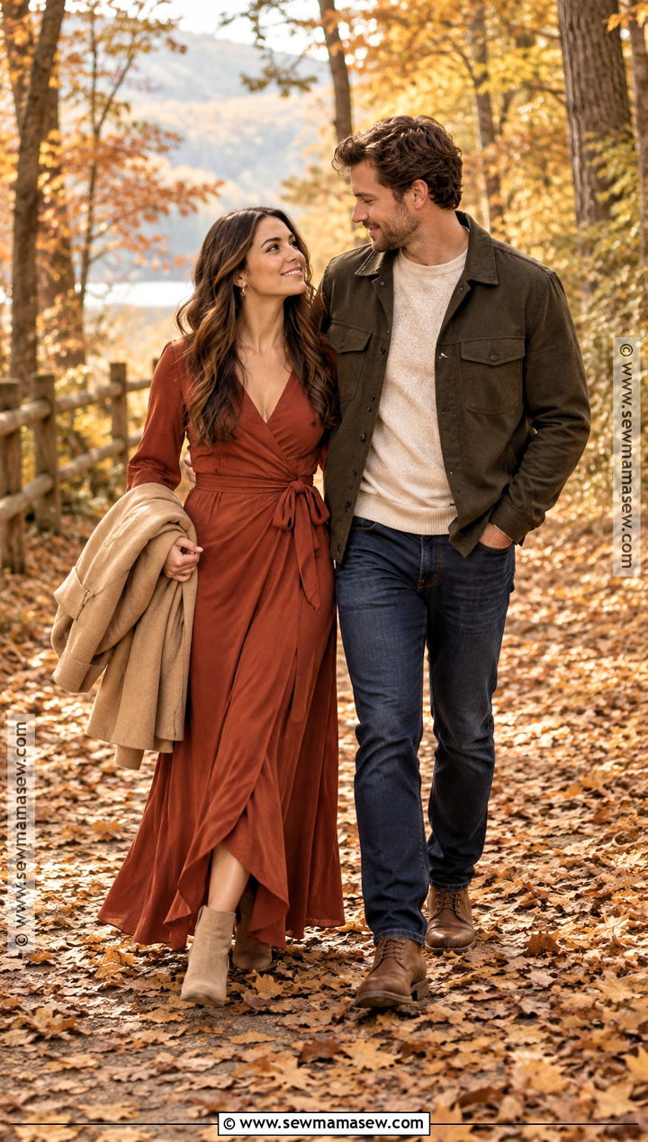 Rust Maxi Dress Fall Engagement Photoshoot Outfit - 15 engament photoshoot outfit fall ideas