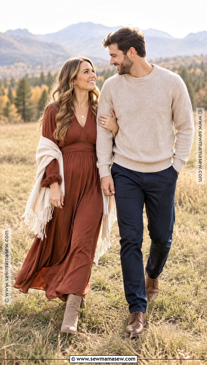 Rust Maxi Dress Fall Engagement Shoot Outfit - 20 engagement shoot outfit fall ideas