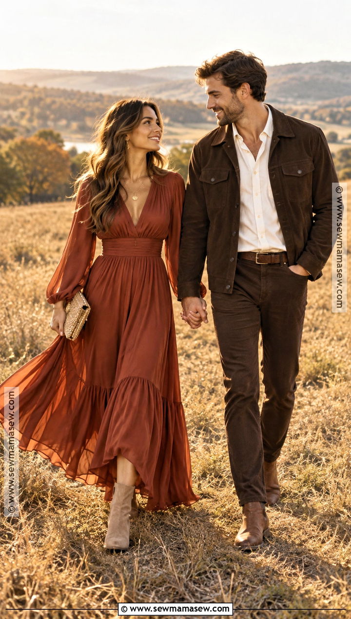 Rust Maxi Dress Fall Save The Date Outfit - 15 save the date outfit ideas fall