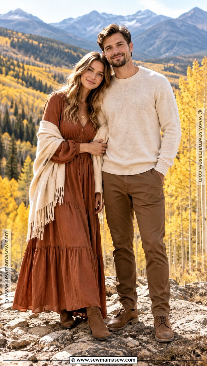 Rust Maxi Dress Mountain Engagement Outfit - 15 Fall Mountain Engagement Photos Outfit Ideas