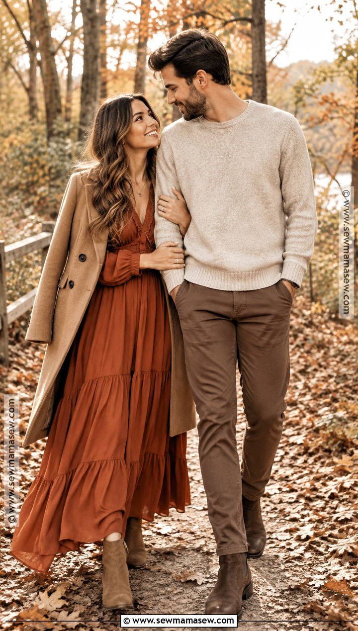 Rust Maxi Dress With Suede Boots - 15 engagement photos outfits fall dresses