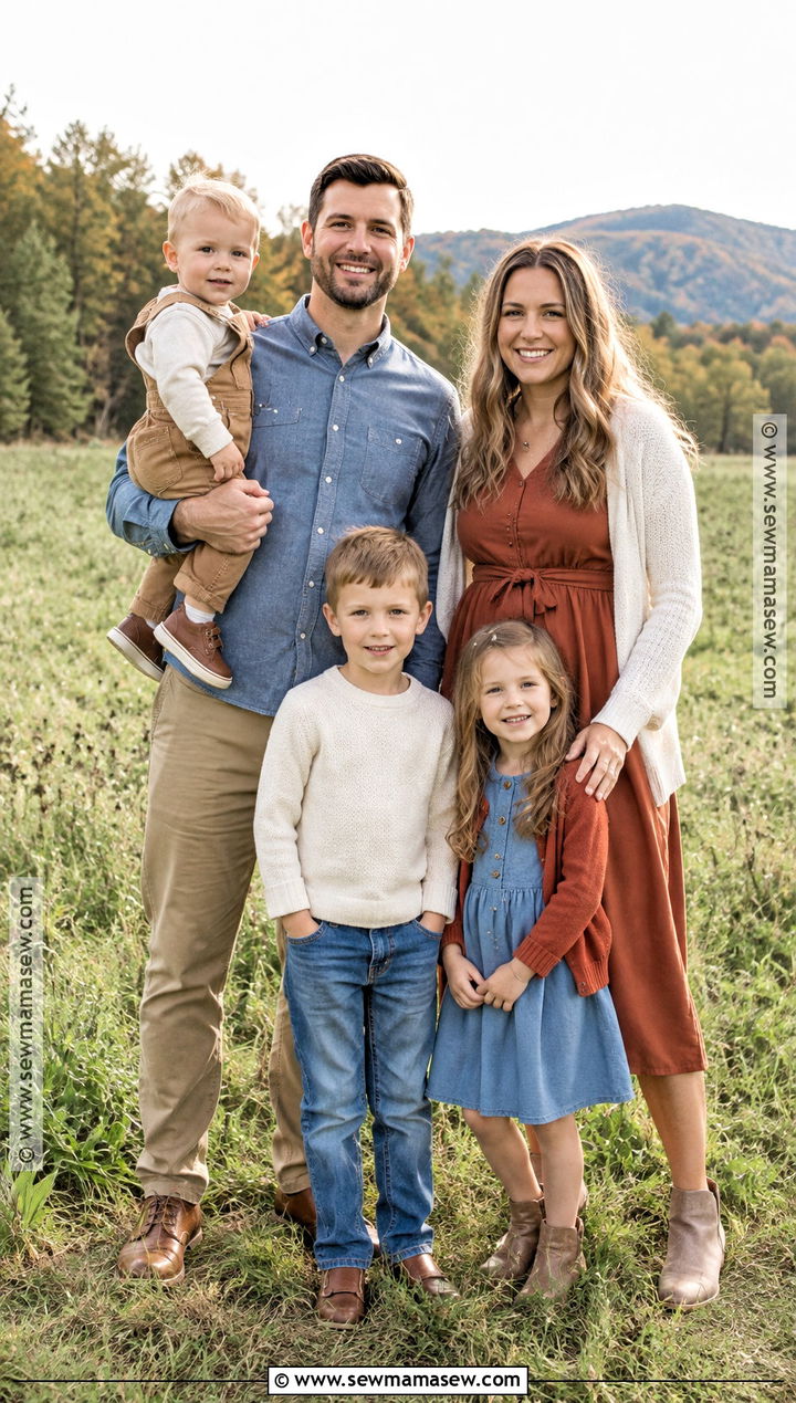 Rust Midi Dress And Chambray Family Outfit - 15 fall family pictures outfits rust color