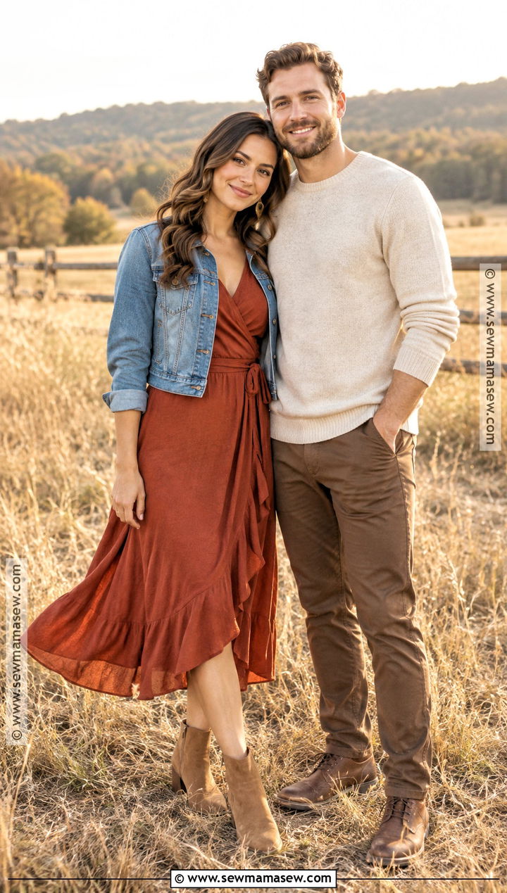 Rust Midi Dress Engagement Photo Outfit - 15 engagement photo outfits september