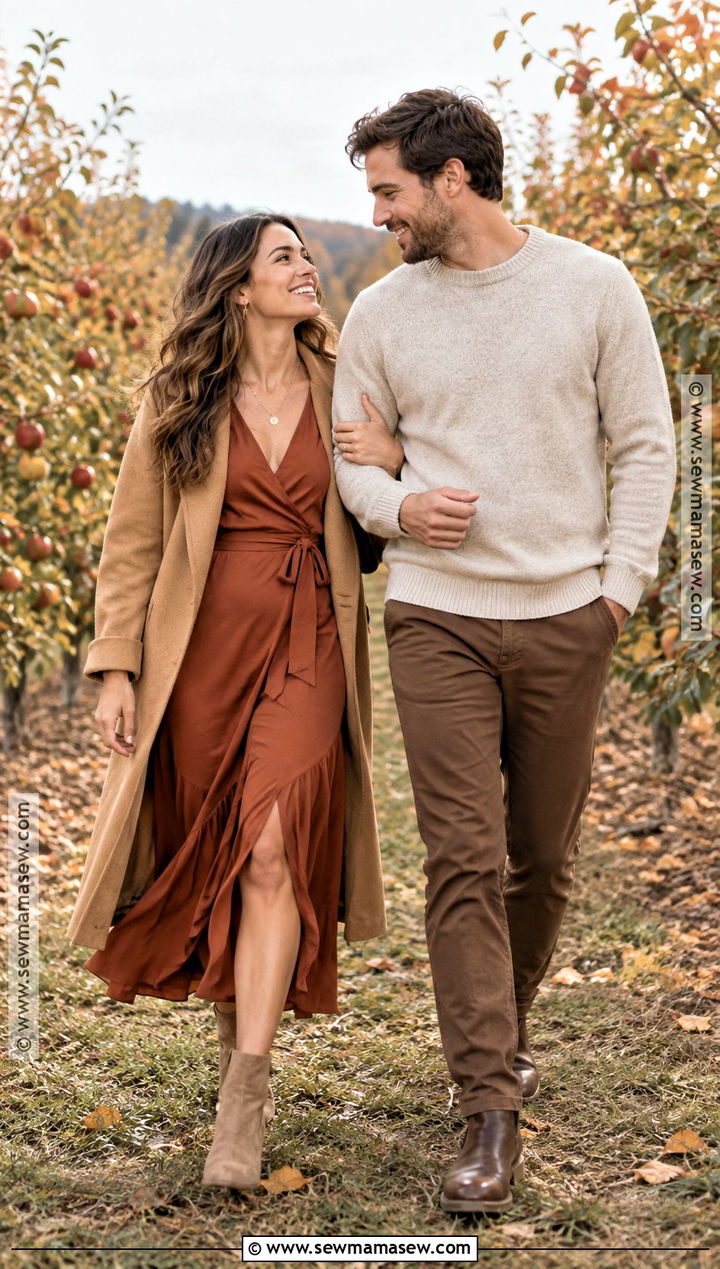 Rust Midi Dress Fall Engagement Outfit - 15 engagement session outfits fall