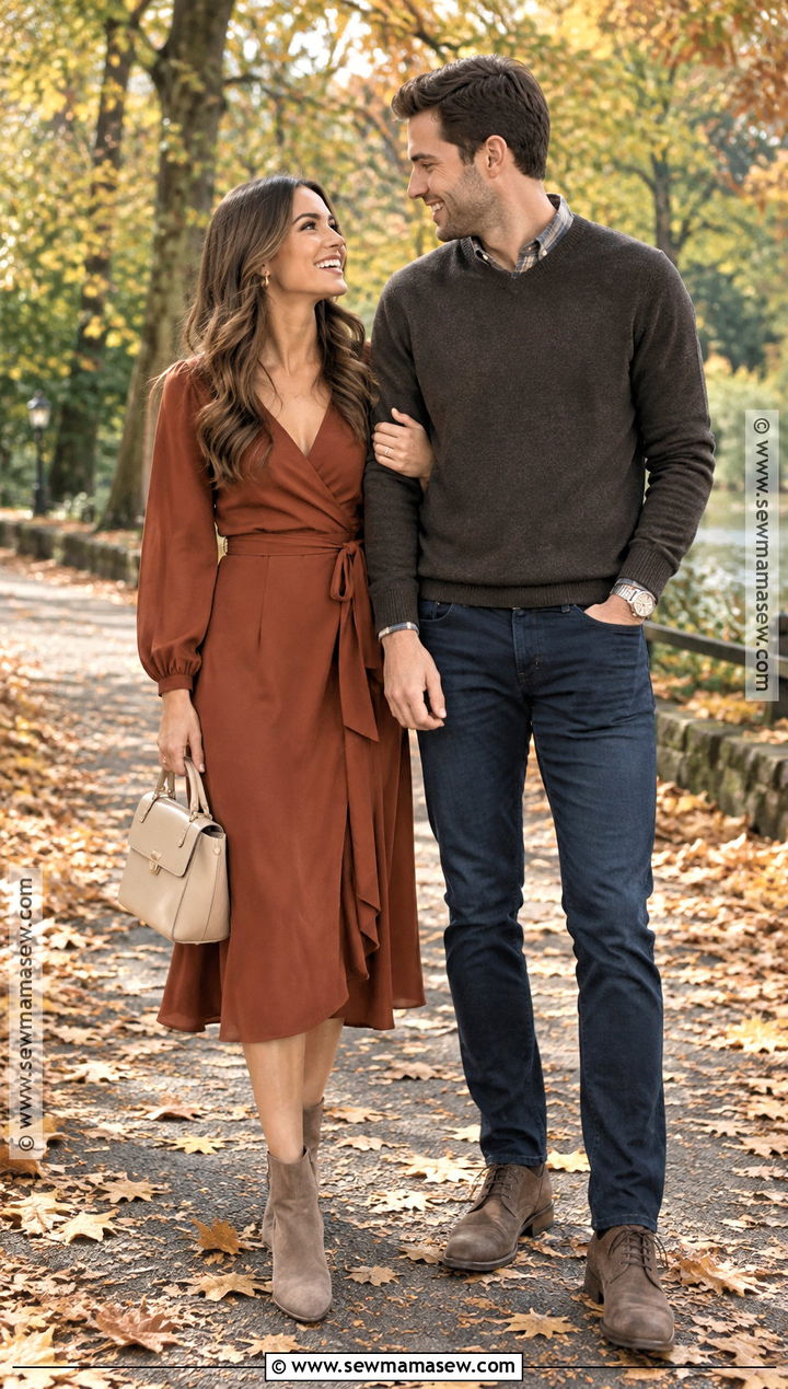 Rust Midi Dress Fall Engagement Outfit - 15 cute fall engagement outfits