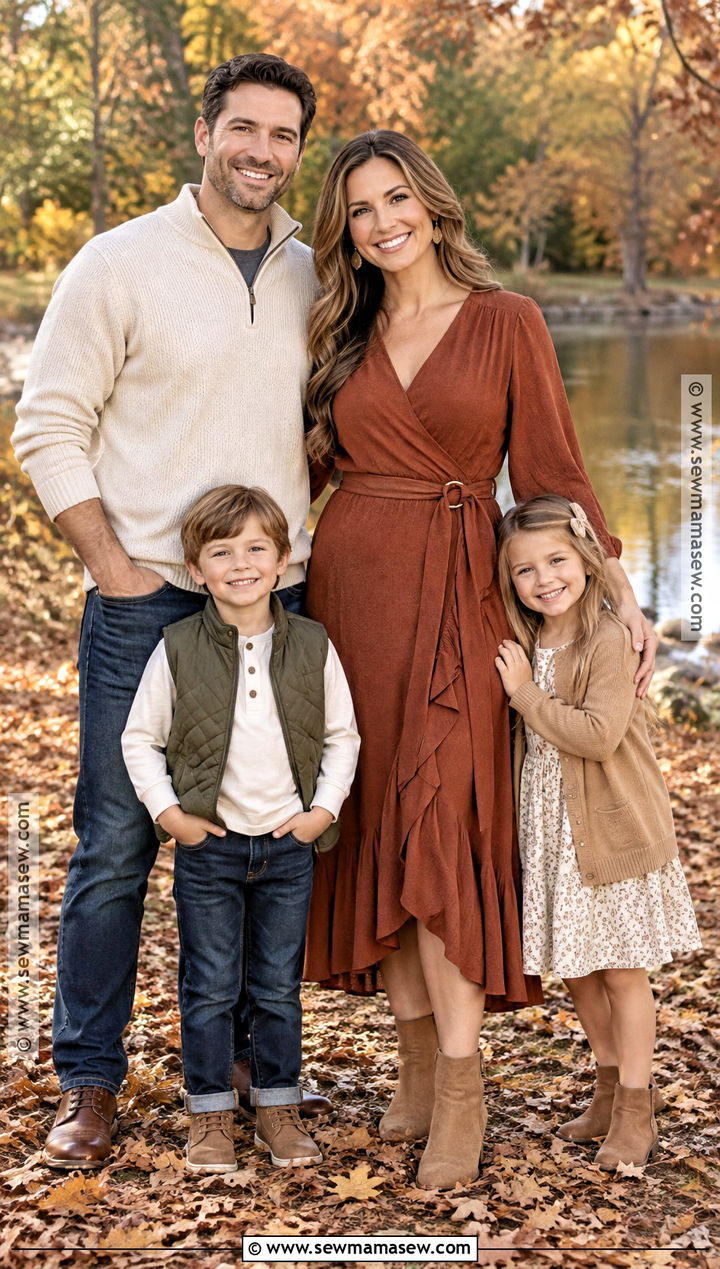 Rust Midi Dress Fall Family Picture Outfit - 15 fall family pictures outfits for moms