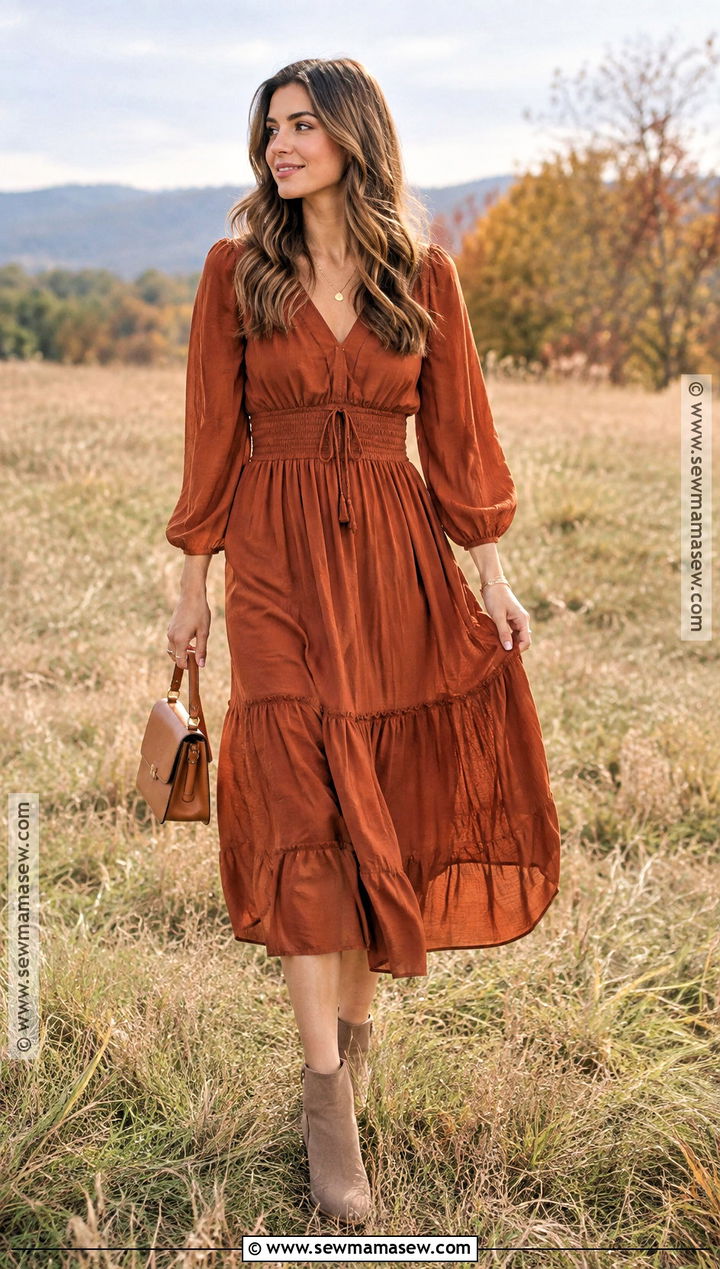 Rust Midi Dress Fall Mini Shoot Outfit - 15 Fall Mini Shoot Outfits
