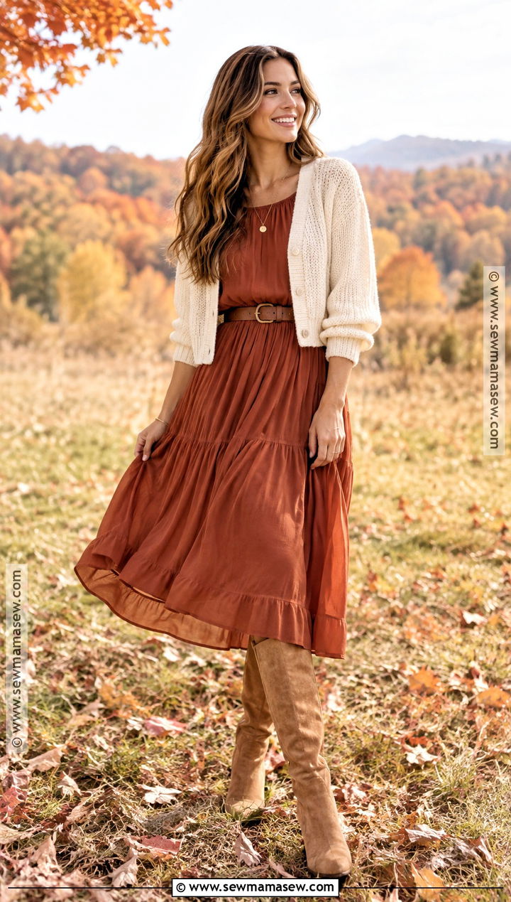 Rust Midi Dress Fall Photo Shoot Outfit - 30 fall photo shoot outfits
