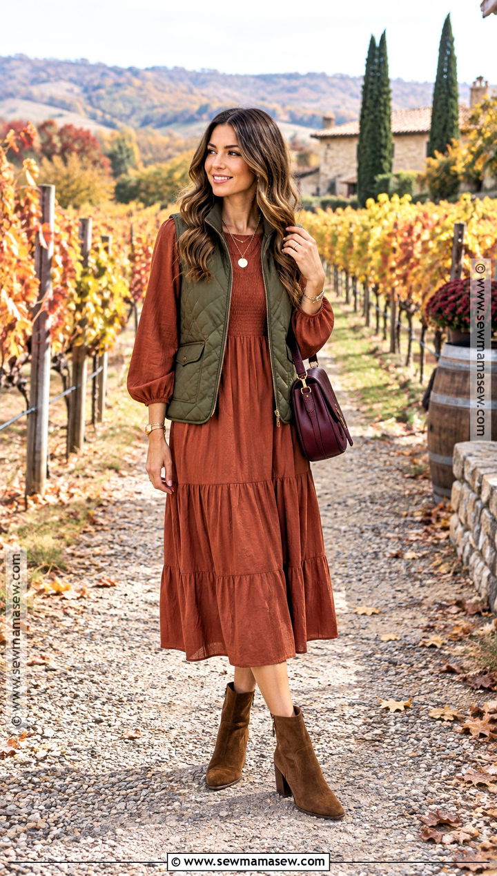 Rust Midi Dress Winery Outfit - 20 Fall Outfits Winery