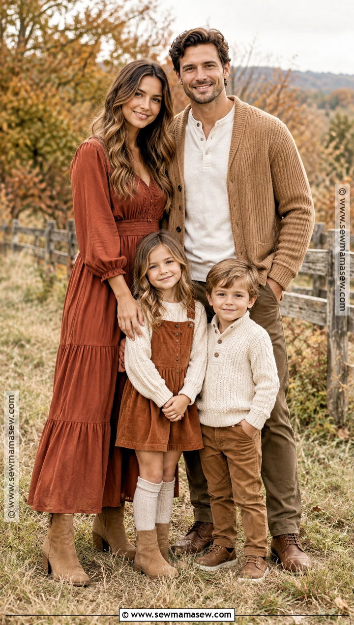 Rust Midi Dress and Camel Layers Thanksgiving Family Outfit - 25 thanksgiving family outfits