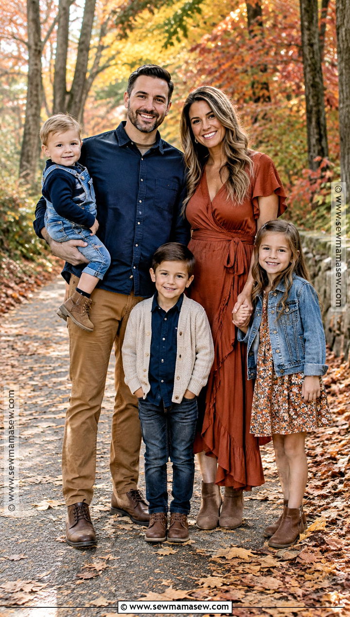 Rust Navy And Denim Family Outfit - 15 fall matching outfits for family